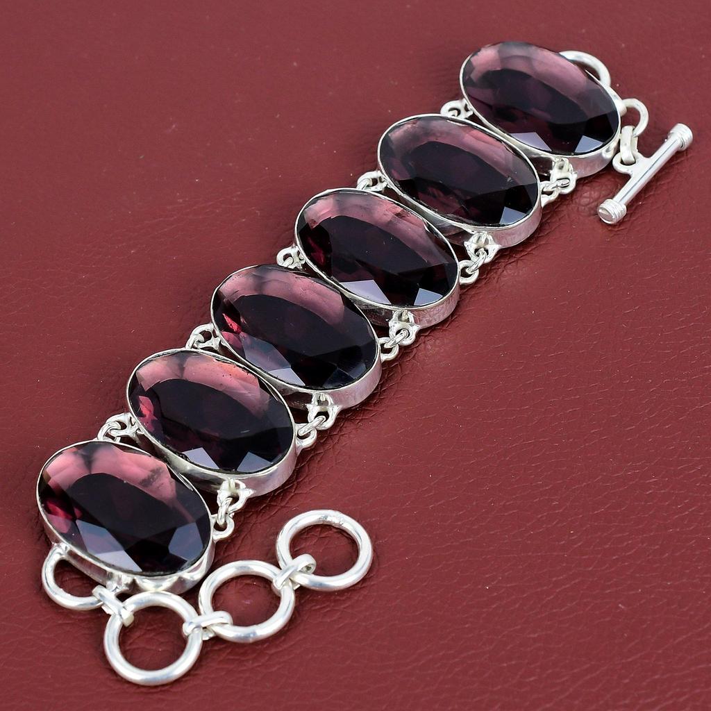 Faceted pink amethyst bracelet handmade unique jewelry natural gemstone bracelet 925 sterling silver adjustable chain bracelet gifts for her