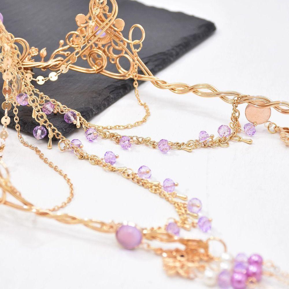 Tassel Forehead Chain Crown Wedding Headband Exquisite Purple Crystal Head Chain  Wedding