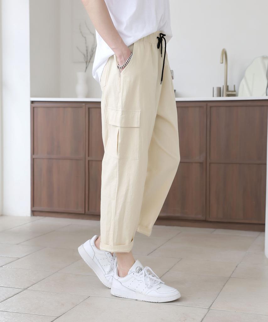 Jikeulib Elastic Waist Spandex Pocket Crooked Wide Pants