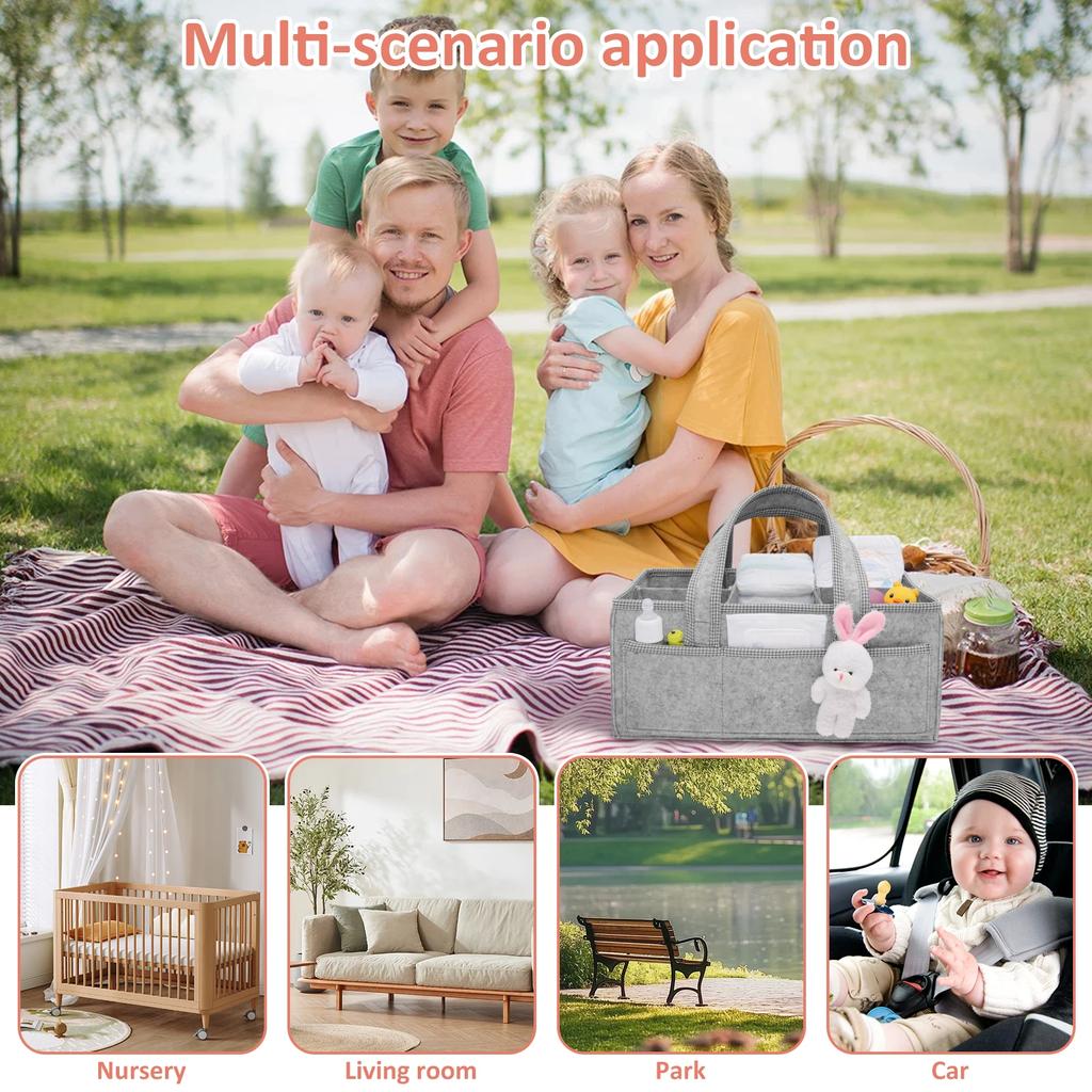 Baby Diaper Caddy Felt Baby Diaper Organizer with 5 Compartments Portable Nursery Storage Basket Nappy Diaper Changing Organizer