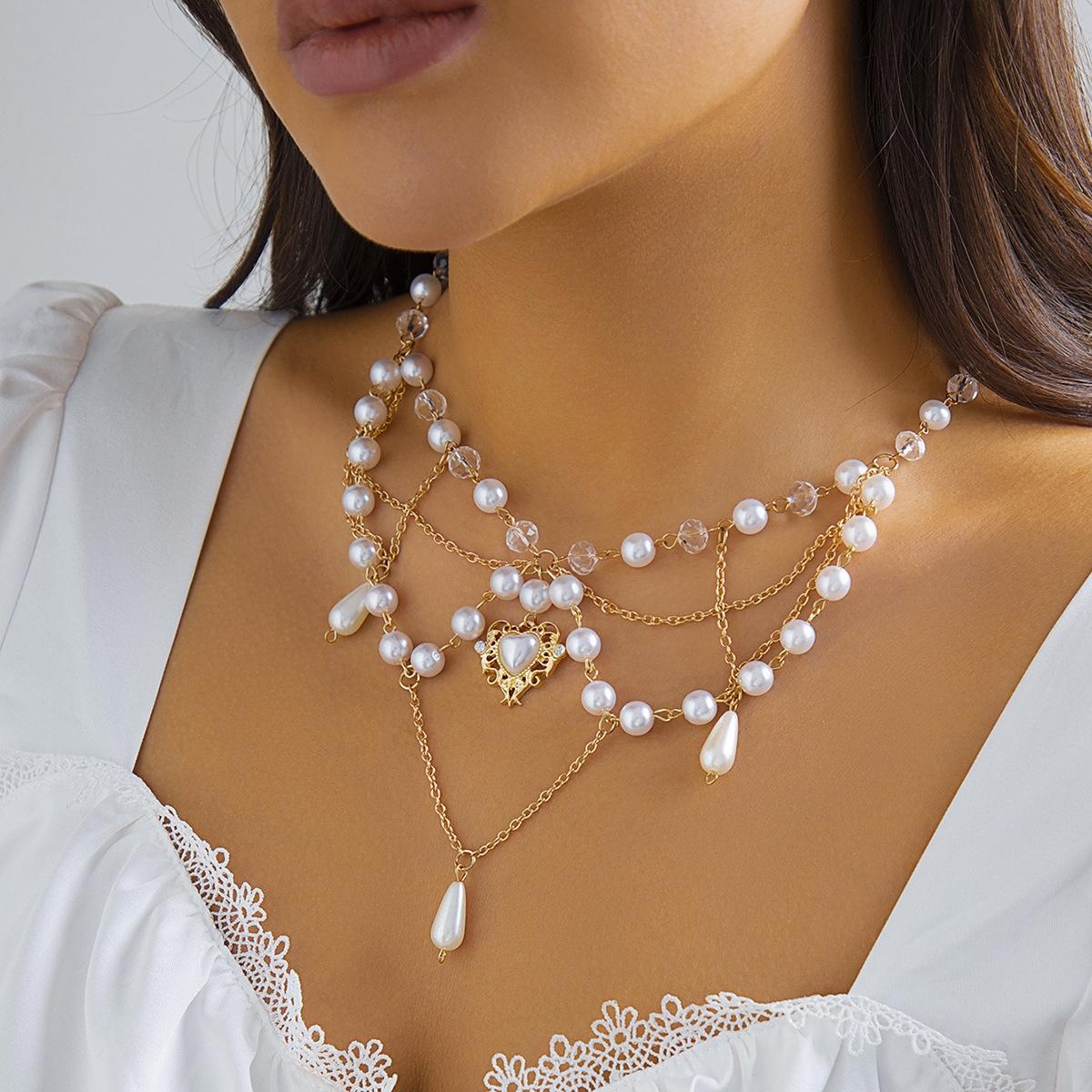 

Layered Faux Pearl Necklace with Tassel Pendant Multi-Strand Chain Jewelry for Women Elegant Design Fashion Accessory for Daily Wear One Size