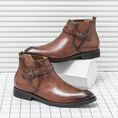 Moda Moda Hombre Clásico Negocios Cuero Suave Botines Chelsea Moda Puntera Botines Hombre Casual Estilo Británico Zapato Corto de Caña Alta