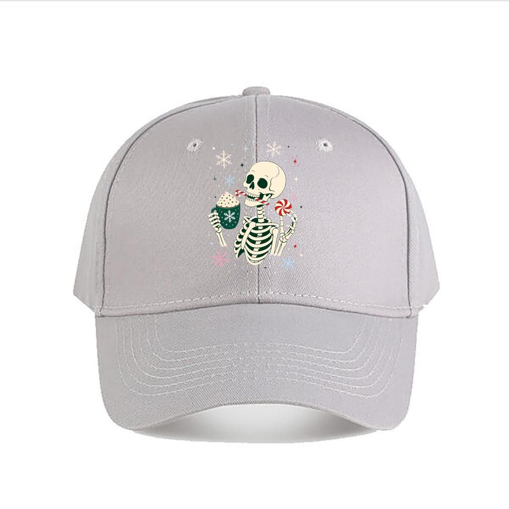 Festive Skeleton Winter Treat Graphi Baseball Cap Fashion Outdoor Sports Sunhat Unisex Snapback Cap Womens