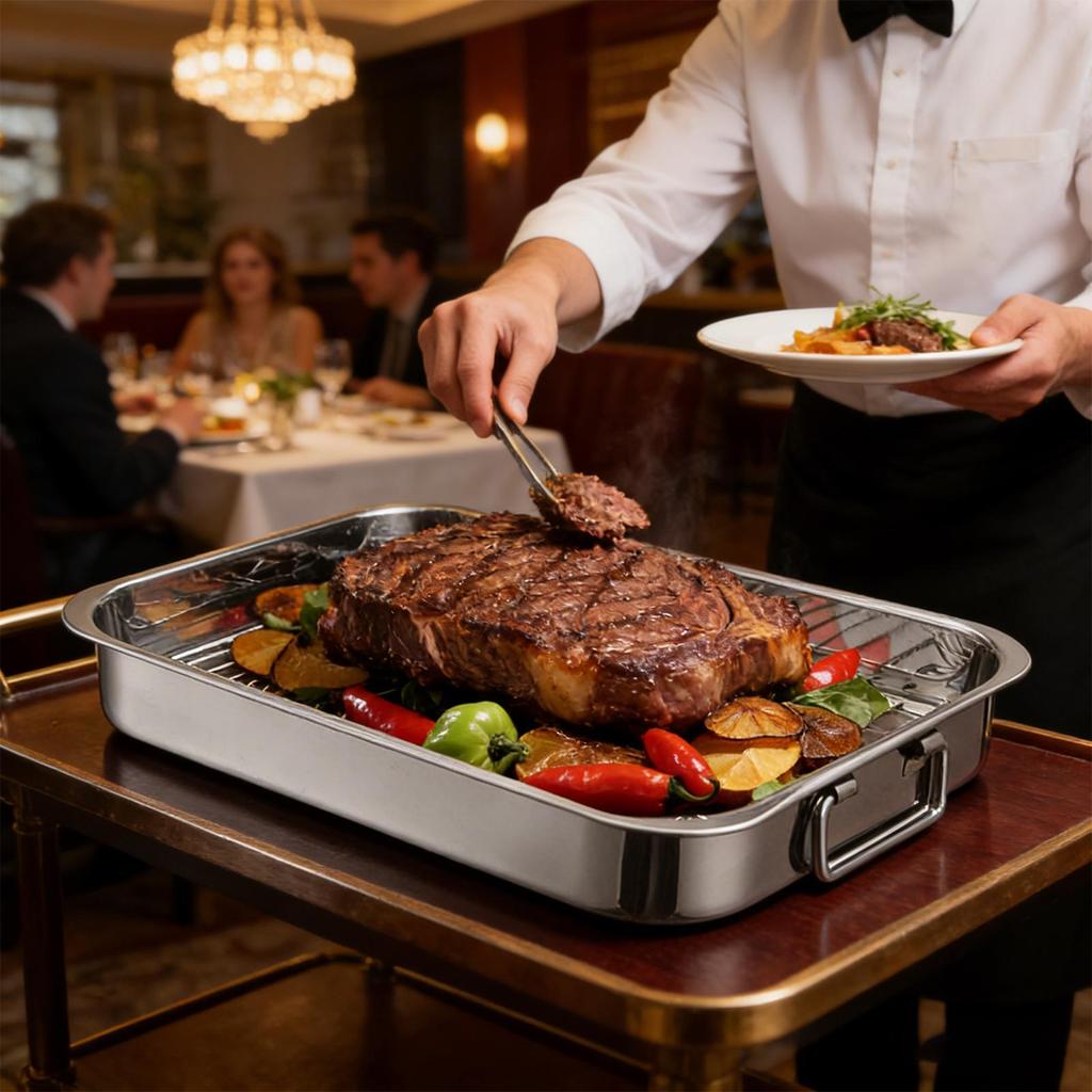 42cm Roasting Pan With Rack Stainless Steel Rectangular Baking Pan Cooking Utensils Chicken Roasting Tin Oven Baking Tray