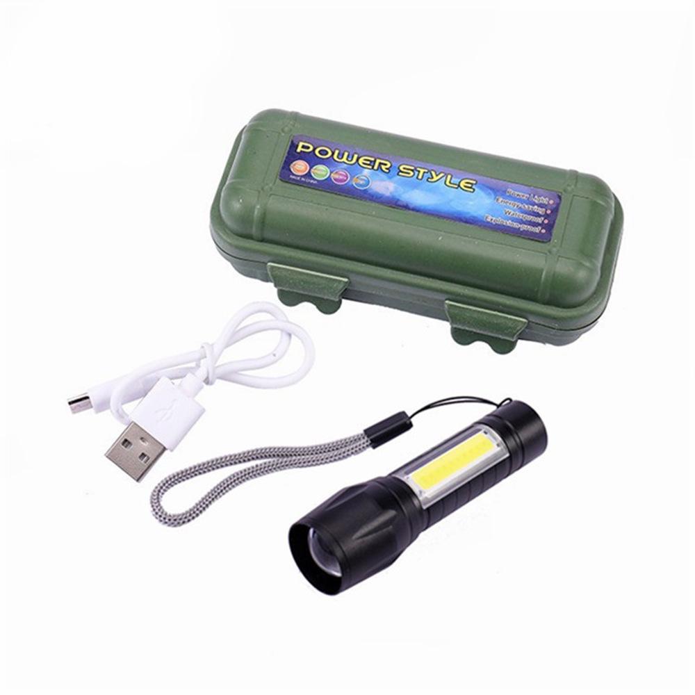 COB Strong Light Flashlight: Portable USB Rechargeable LED Mini Flashlight with Retractable Design and Customizable Logo.