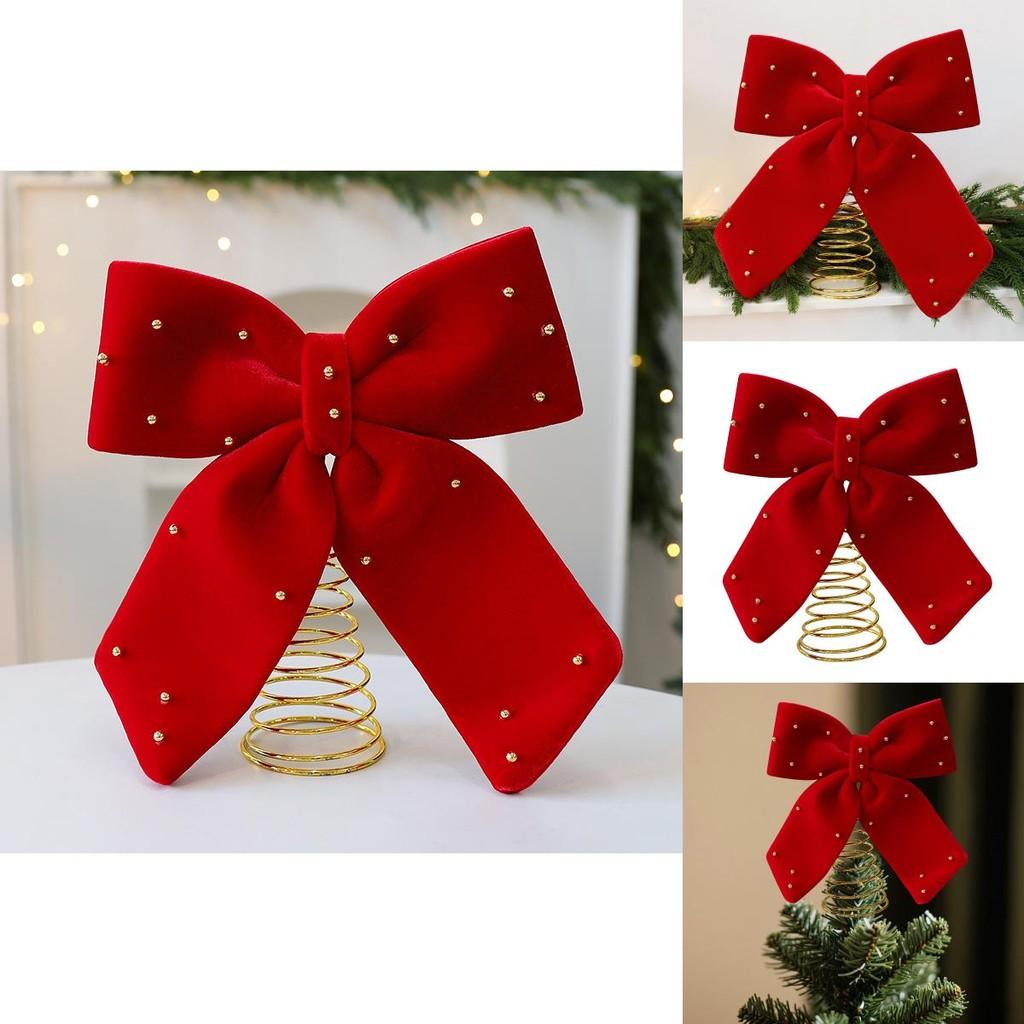 Christmas Tree Topper With Red Flannel Fabric Star And Bow For Holiday Decor
