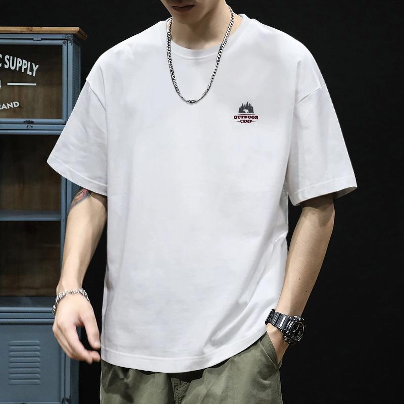 Retro Kurzarm-T-Shirt für Herren Sommer-Mode Marke Reines Baumwoll-T-Shirt mit Modischem Muster