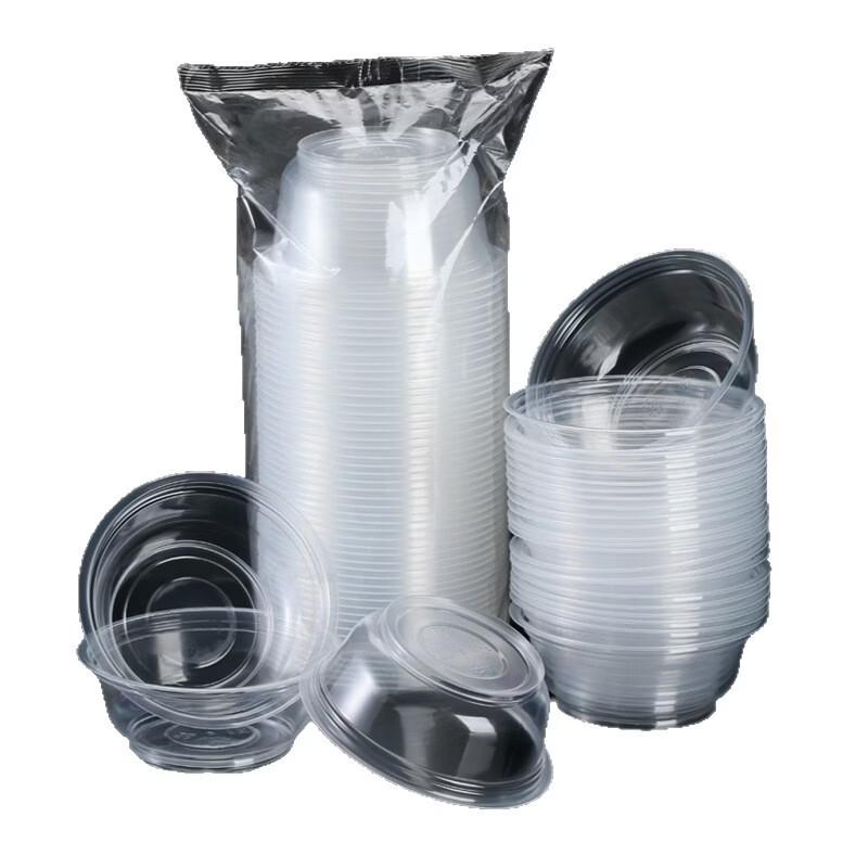 OLOEY Disposable Large Round Plastic Bowls with Lids - 50 Sets
