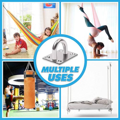 ZOYUBS Pad Eyes, Square Pad Eyes, Square Eye Plates with Stainless Steel Loops and Matching Screws, Wall-Mounted Pad Eyes for Ceiling Hanging, 304 Sta