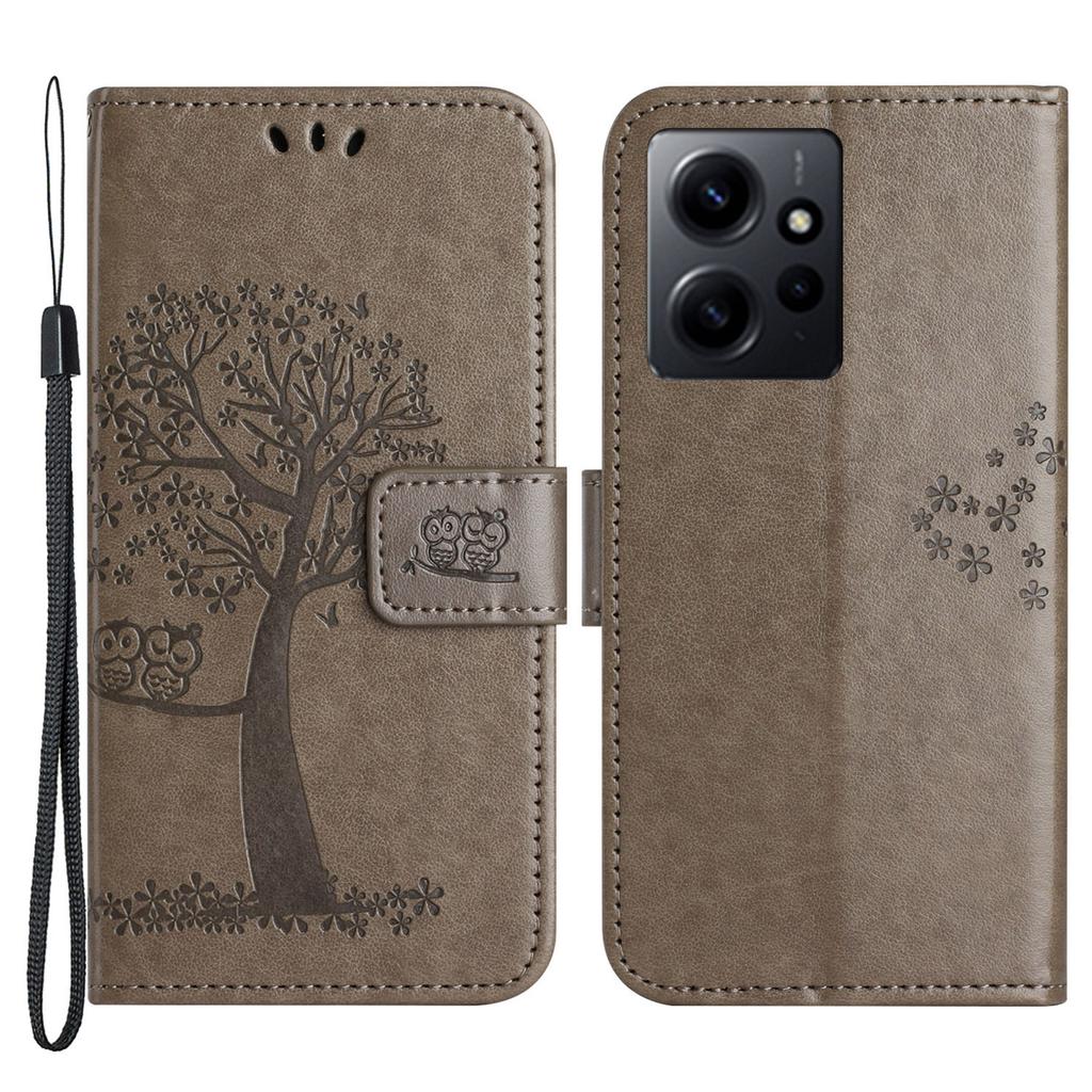 For Xiaomi Redmi Note 12 4G Owl Tree Imprinted Pattern Phone Wallet Case PU Leather Stand Phone Cover