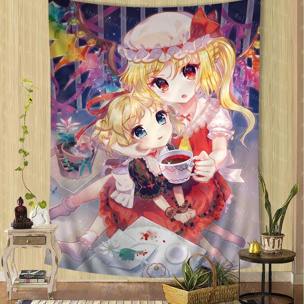 Touhou Project Flandre Scarlet Tapestry Anime Tapestry Tarot Hippie Wall Rugs Dorm Wall Hanging Sheets Wall for Bedroom Tapestry