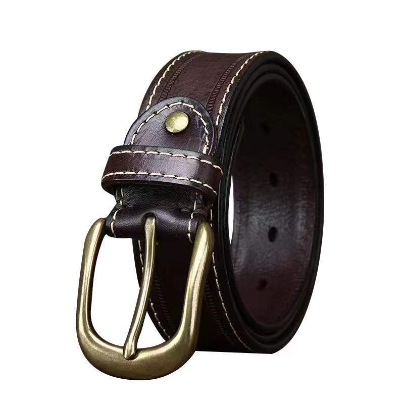 3.8Cm Wide New Handmade Retro Old Matte Leather Pin Buckle Men'S Cowhide Belt Men'S Casual Belt Trendy