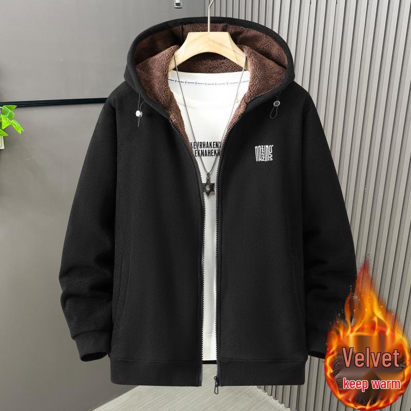 

Men s 2026 Winter Sherpa Hooded Jacket: Thick, Warm, Long Sleeve, Plus Size, Trendy Versatile Casual Wear 10XL for 280-300 jin