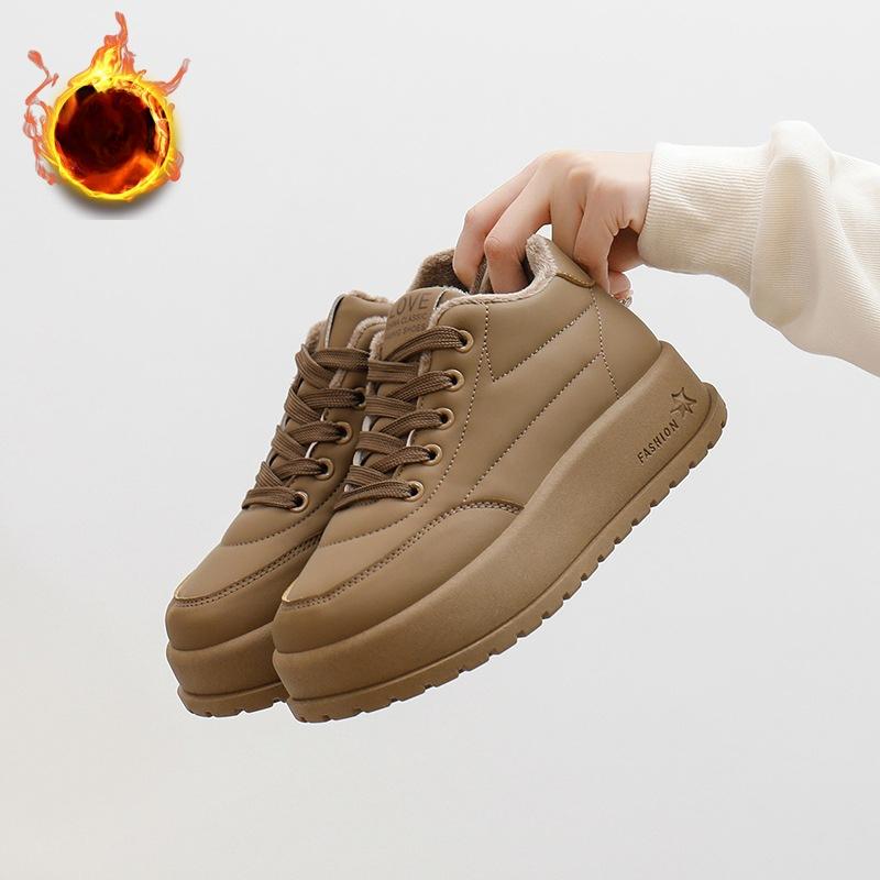 Женские зимние повседневные кроссовки на толстой платформе нескользящие удобные для ходьбы с подкладкой из искусственного меха со шнуровкой теплые кроссовки для бега теннисная обувь для женщин 35 хаки 2619₽