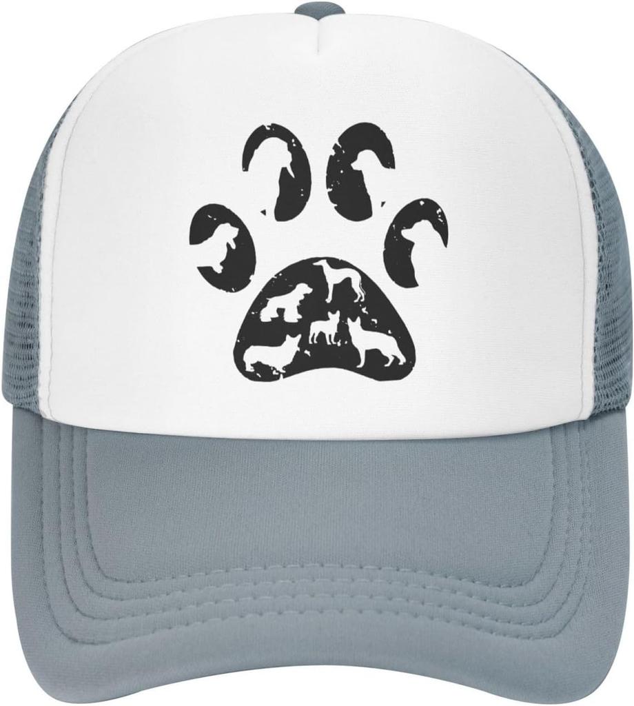 Dog Paw Print Silhouette Trucker Hat Polyester Mesh Baseball Cap Outdoor Adjustable Snapback for Adult