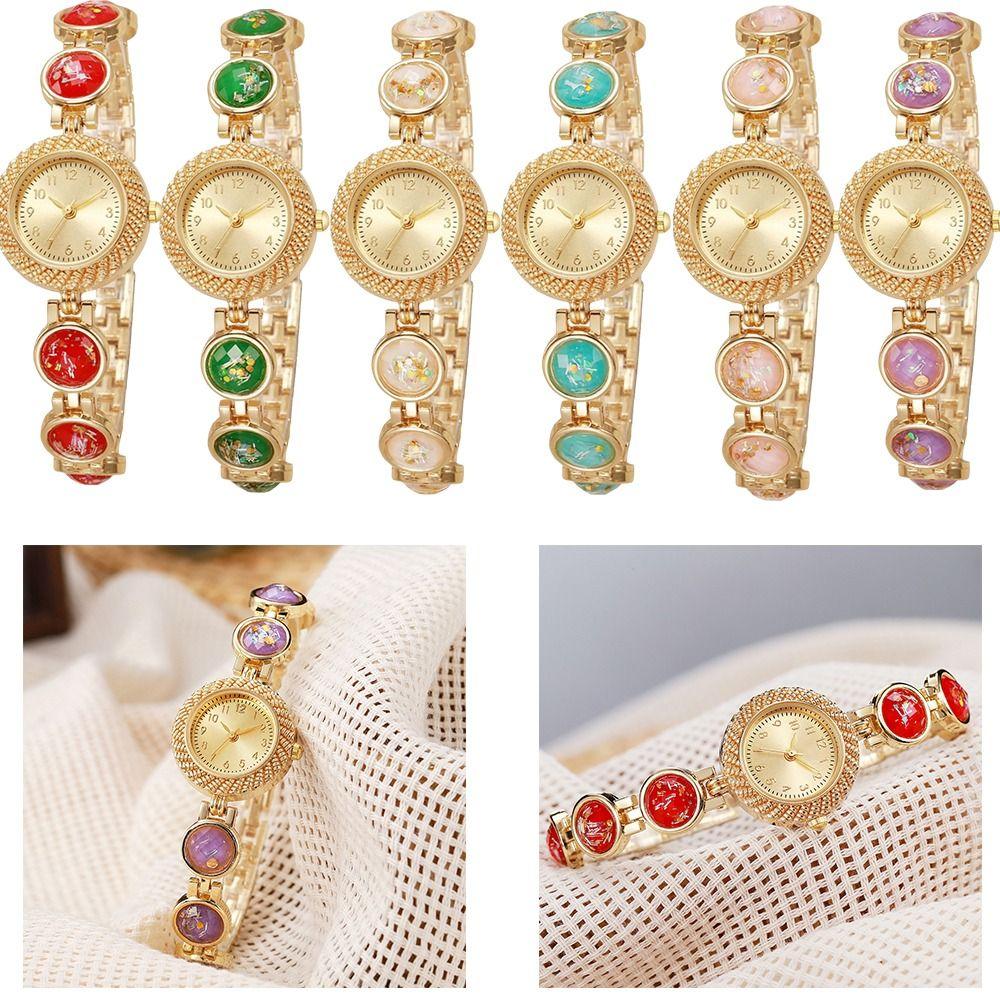 Gold Rhinestone-Inlaid Quartz Bracelet Watch Luxury Quartz Watch Festive Occasion
