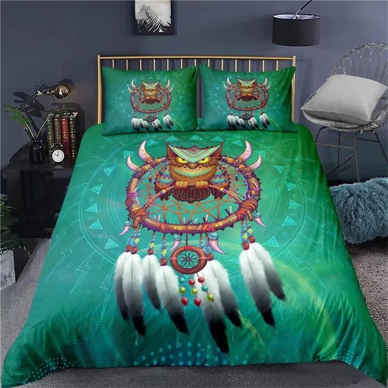 Black Owl King Queen Duvet Cover Moon Safari Bird Animal Bedding Set Lovely Wildlife Quilt Cover Grey Polyester Comforter Cover