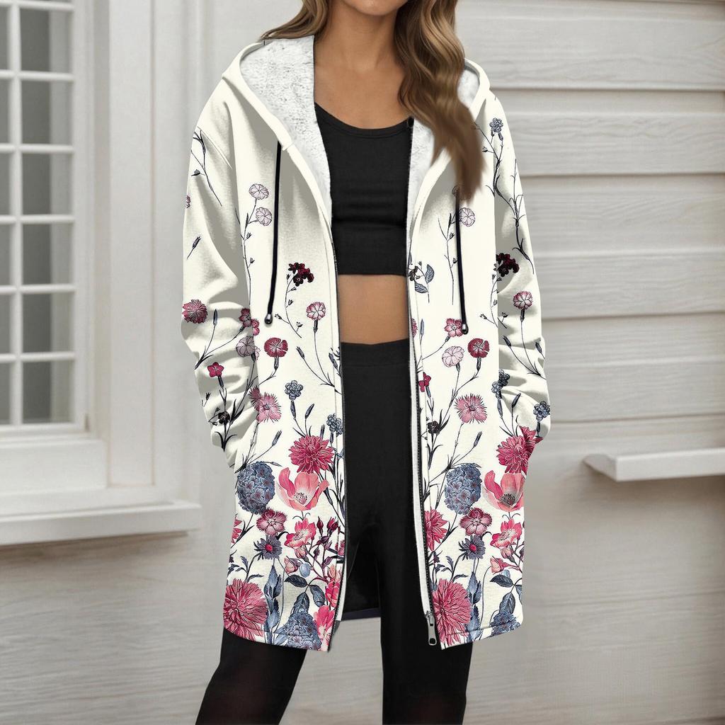 Women's Gradient Print Fashionable Loose Zipper Fleece Hoodie Jacket