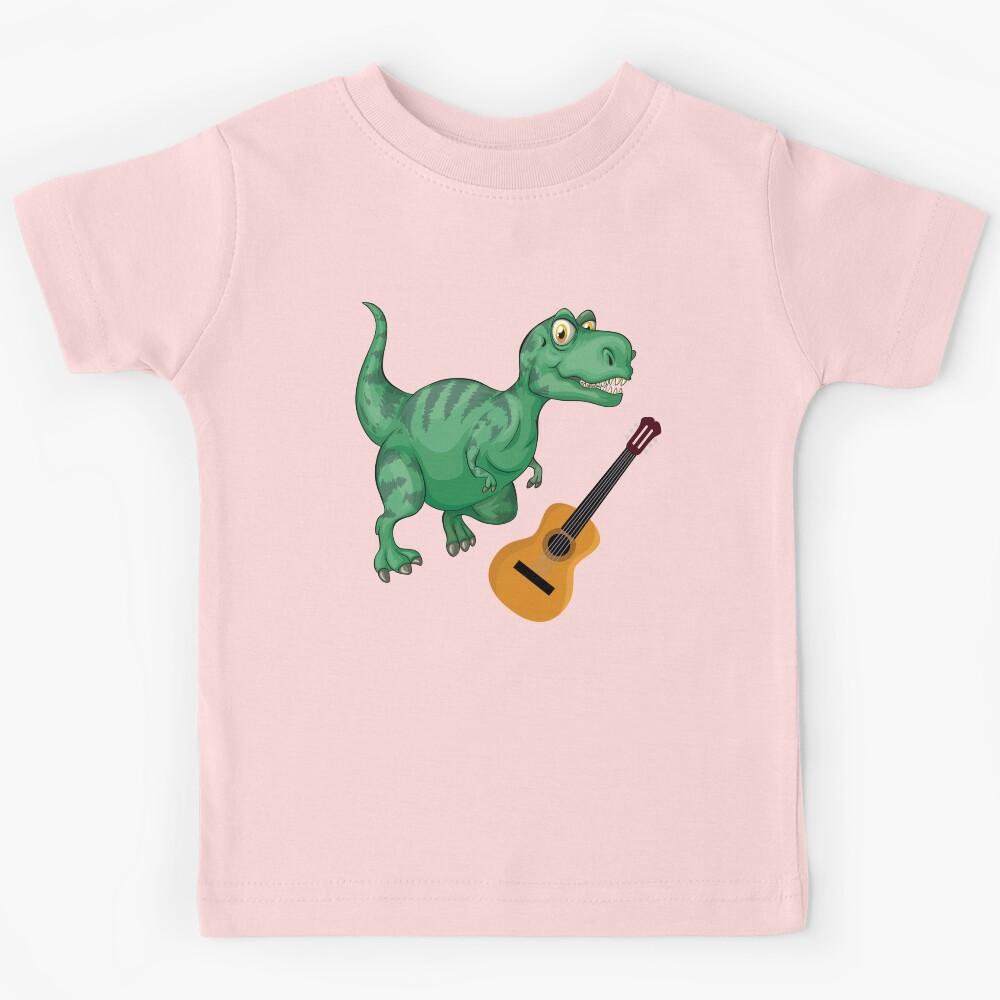 Dinosaur Playing Guitar ,Funny Good Dinosaur Guitar Lovers Green Design Kids T-Shirt 160