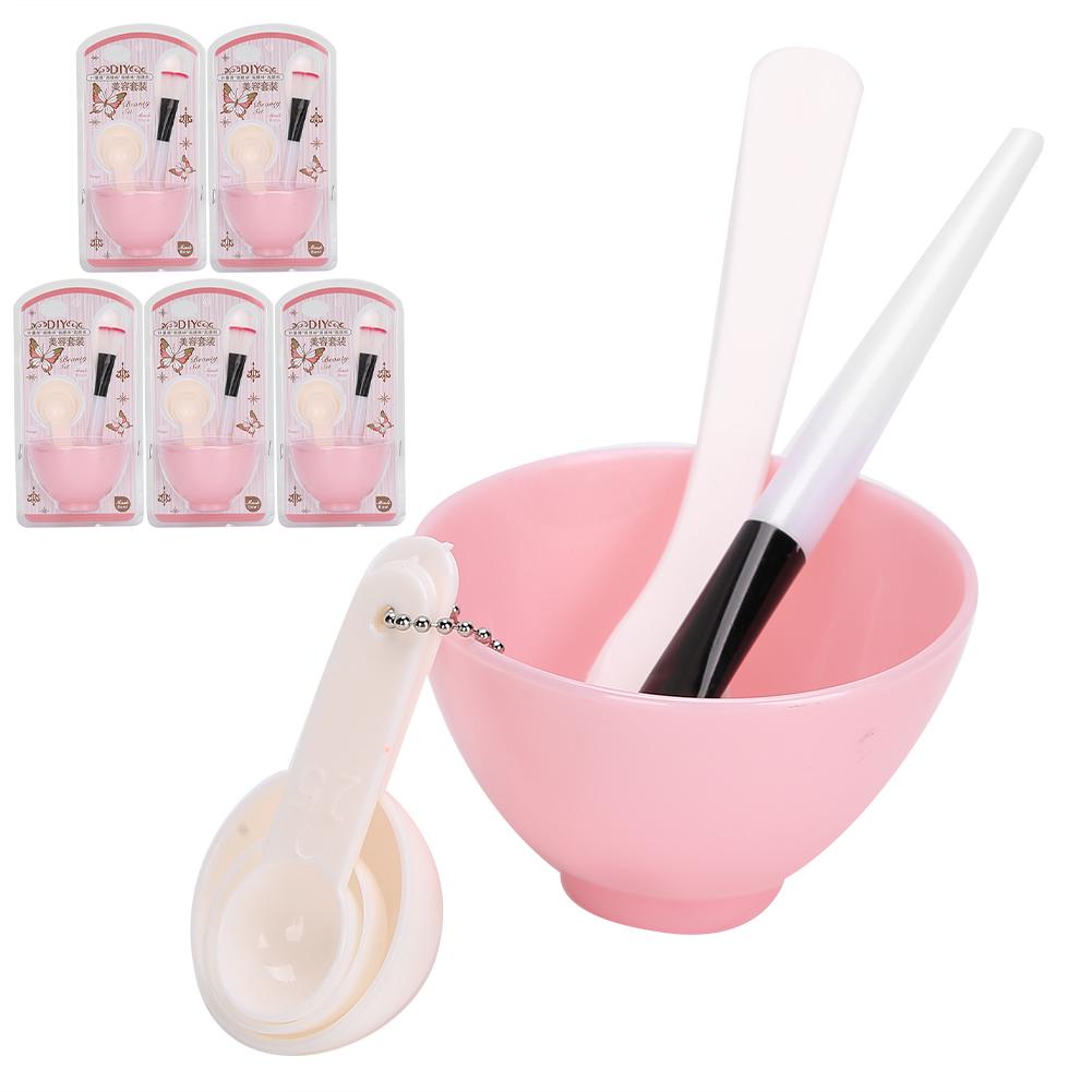 

5 Set Household Facial Mask DIY Tool Kit Mask Bowl Brush Stick Measuring Spoon (Pink)