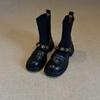 Mode Dicke Sohle Metallschnalle Elastische Kurze Stiefel Retro Gestrickte Schlanke Stiefel Damen Vielseitige Slipper Sockenstiefel