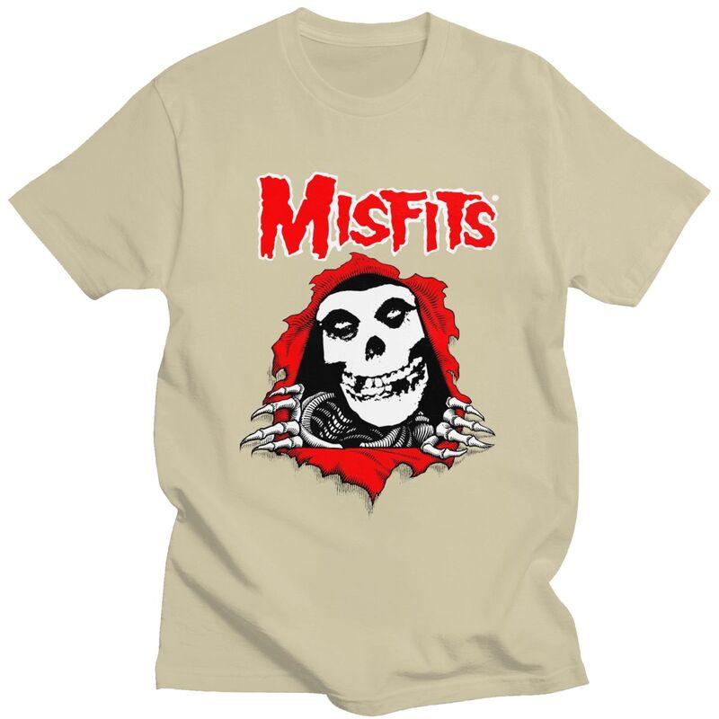 Custom Horror Punk Rock Misfits Skull T Shirts for Men Pure Cotton Tees Tshirt Short Sleeve Tshirt