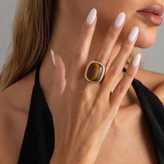 Anello/Orecchini Yousheng da Donna, con Grande Pietra Quadrata Design Retrò, Lega Resina Multipli Colori Stile Vintage Moda