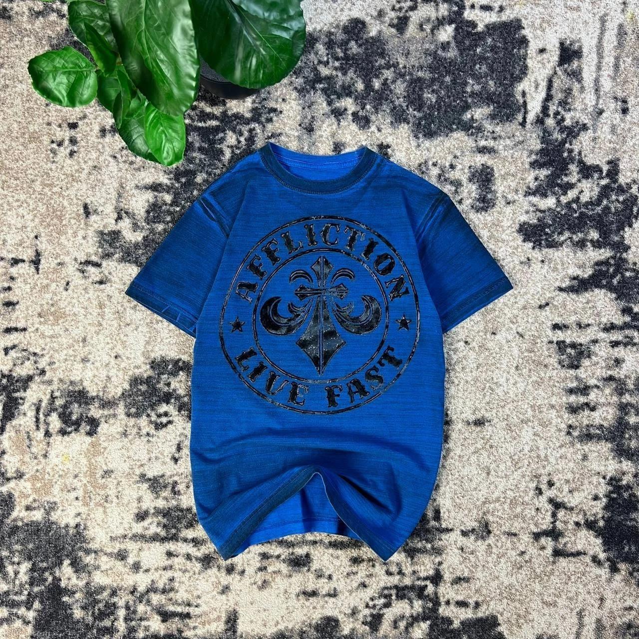 Affliction Vintage Y2K Big Velour Logo T-Shirt 1TS101 Graphic Tee Streetwear 2XL