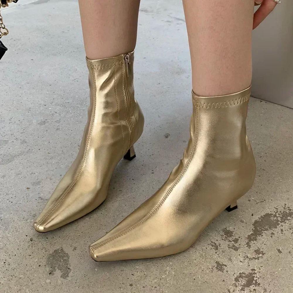 Modische spitze Damen-Ankle Boots mit dünnen niedrigen Absätzen, Frühlingsschuhe, bequemes weiches Leder, kurz, Damengröße 35-42