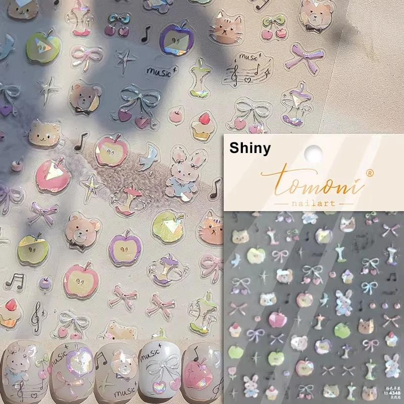 5D Cute Rabbit Love Peach Blossom Flower Yellow Nail Art Stickers Bowknot DIY Self Adhesive Rhinestone Manicure Decals