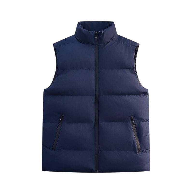 Men's Winter Stand Collar Thick Cotton Vest: Trendy, Windproof, Pure Color, Warm Shawl Jacket
