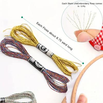 24/28PCS Light Effect High Sheen Metallic Embroidery Floss Cross Stitch Thread 8 Meters 12 Strands Skein Embroidery Thread Set