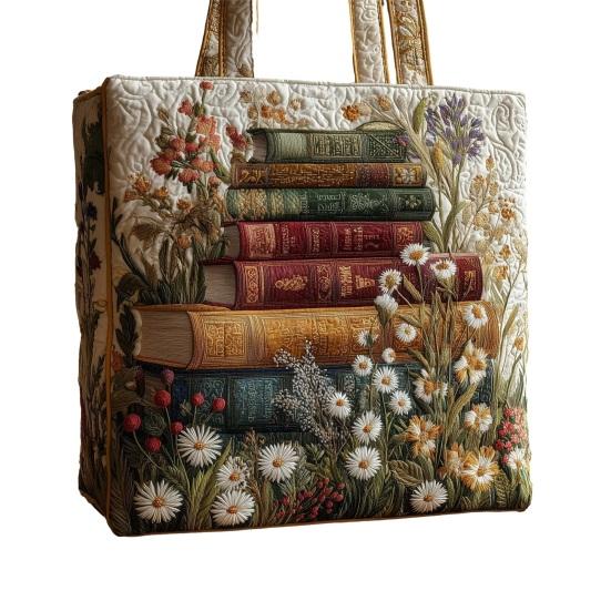 Стеганая сумка-тоут Женская винтажная сумка через плечо Цветы Животные Сумка Цветочный кошелек для поездок на работу Вечеринки Ежедневные поручения J