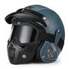 Retro Harley Motorcycle Helmet 555-Deep Blue Leather Face Mask Windshield Four Seasons Cruising Motorbike Three Quarters Helmet