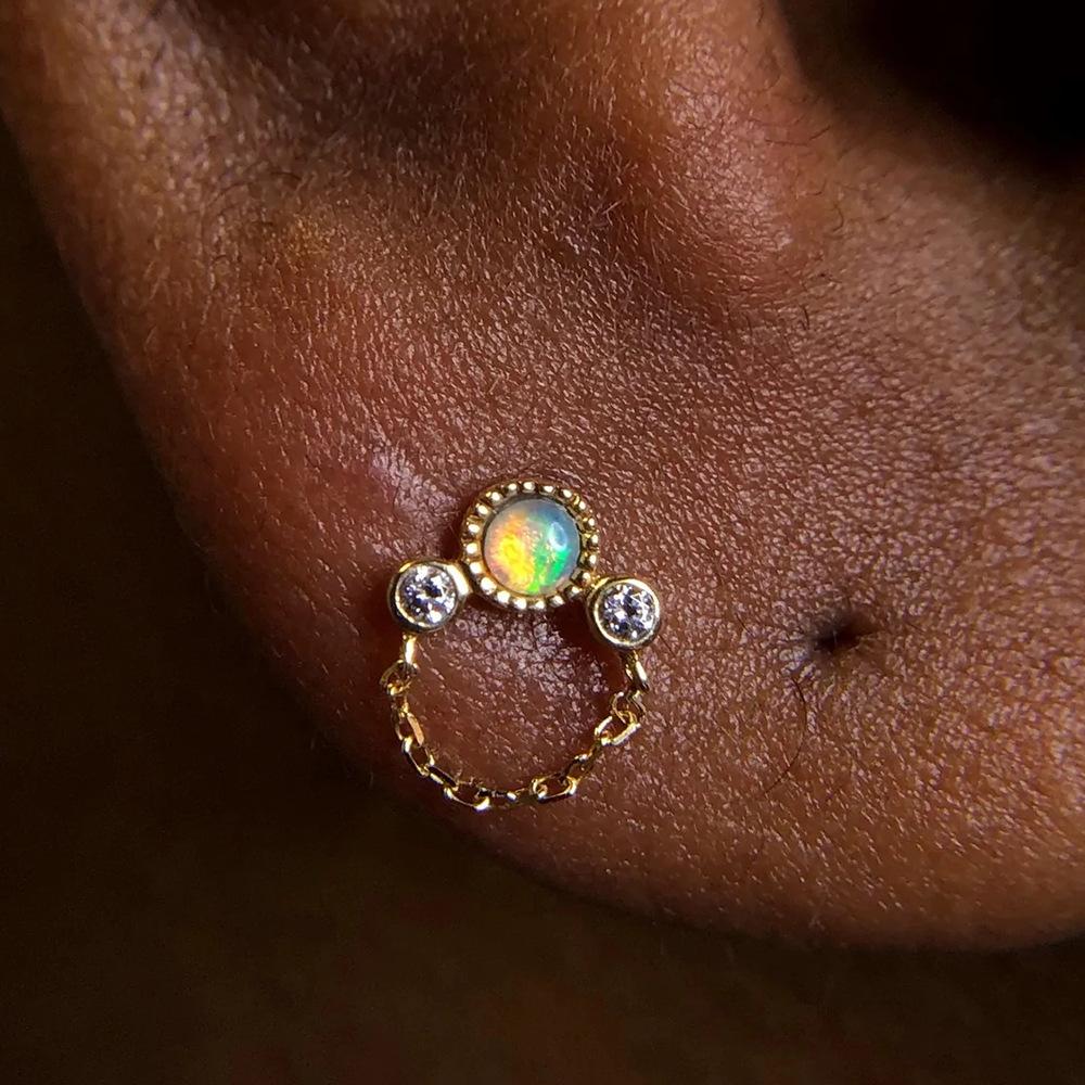 Argent Sterling S925 Chaîne Frangée Diamant Piercing Fileté Ongles Os d'Oreille Boucles d'Oreilles Vent Simples et Élégantes