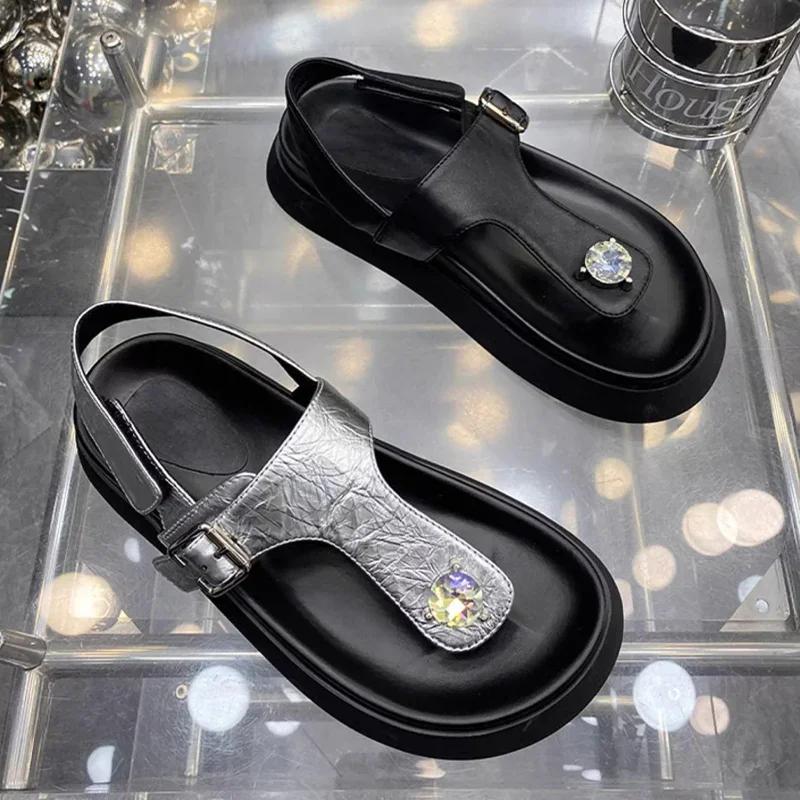 Fashion Flats Platform Women's Sandals Crystal Clip Toe Sport Shoes Woman Summer 2025 Walking Slippers Casual Cozy Slides Femme Zapatos