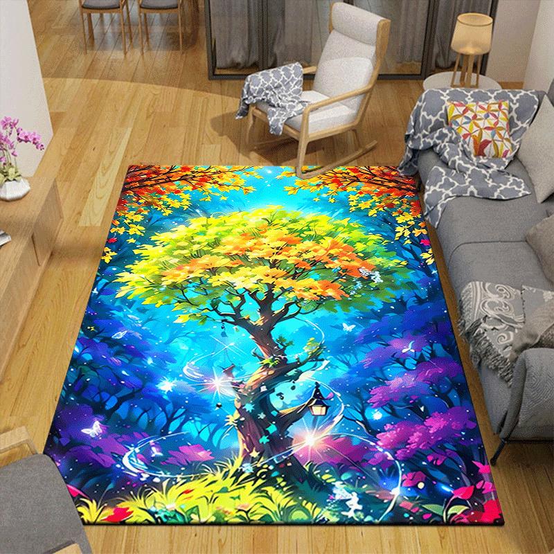 1pc Tree of Life Print Design Area Rug - Soft, Anti-Slip, and Durable Gaming Room Decor for Bedroom