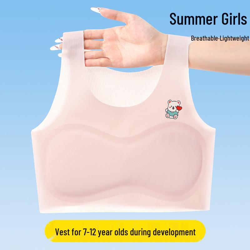 Girls' Seamless Underwear Set for Ages 7-12: Anti-Bulge Vest & Junior Bra