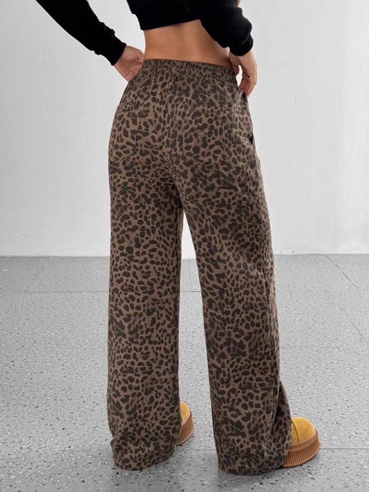 Women's Leopard Print Wide-Leg Casual Pants - Loose, Versatile, Long