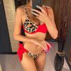 Sexy leopard-spleiset bikini med bøyle Kvinners badedrakt Kvinners badetøy Todelt bikinsett Badedrakt Badeplagg Svømmedame