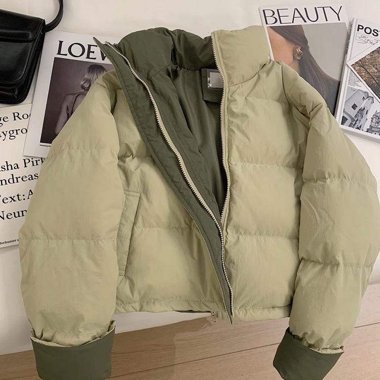 

Хлопковая одежда контрастного цвета Новая женская короткая с маленьким воротником-стойкой Модная универсальная маленькая куртка-хлебушек XL бирюзовый