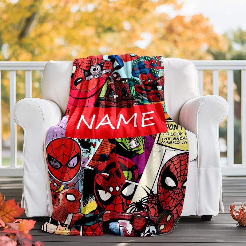 Customizable Spider Man Throw Blanket – Personalized Name, All-Season Cozy Snug Blanket, Machine Washable, Personalized Blanket