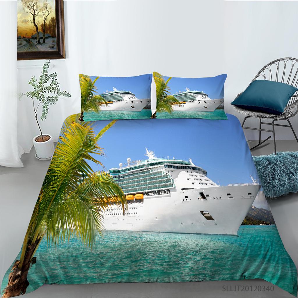 3D Digital Printing Quilt Cover Pillowcase Two or Three-piece Cruise Series Polyester