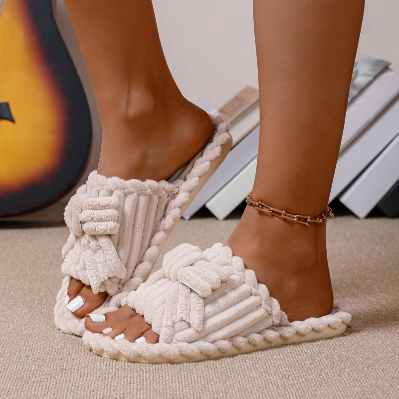 Fashion 2025 NEW Winter Women Cross Strap House Slippers Ladies Soft Concise Slides Females Home Solid Color Plush Flat Shoes