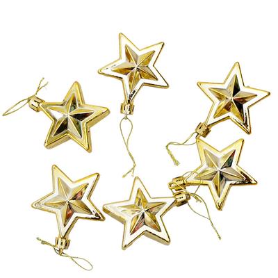 Packung mit 6 Innen- und Außen-Weihnachtsbaum-Kunststoffsternen Schlafzimmer Weihnachtsbankett Hängeornament Büro Festivalzubehör