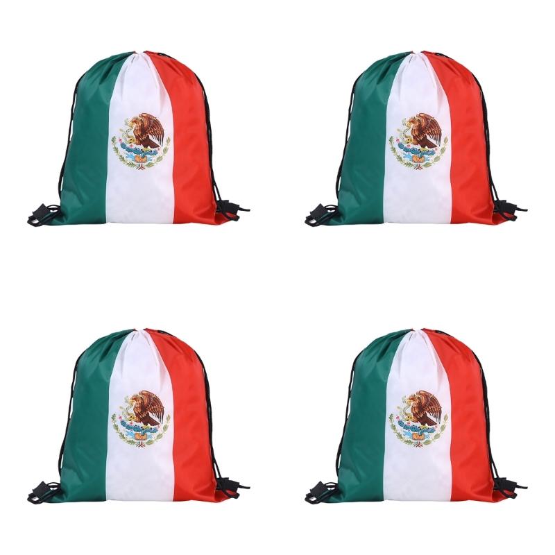 Pack Of 4 Durable Polyester Drawstring Bags With Tournament Flags Football Fan Gift For Party Favors And Sports Event