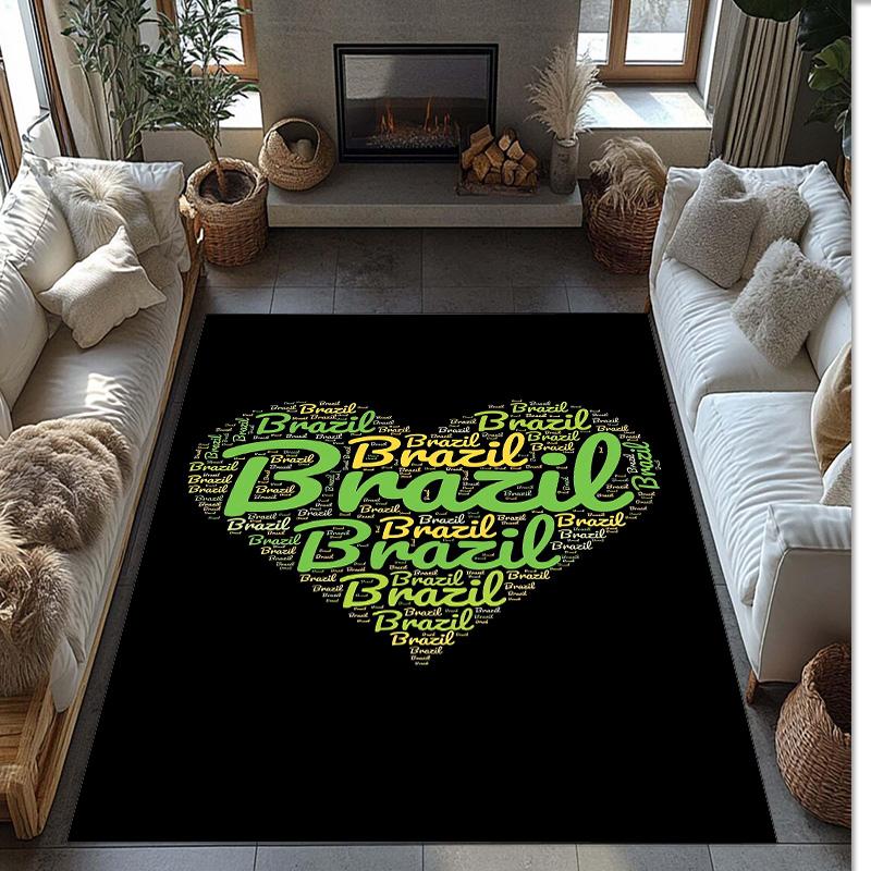 Brazil national football team Printed Flannel Area Rug Non Slip Soft Polyester Floor Carpet Indoor Decor Mat for Bedroom Living Room Sofa
