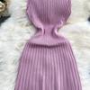 New Summer Solid Round Neck Sleeveless Sweater Knitted Dress for Women Casual Simple Single-breasted Elastic Bottoming Knitwear Dresses