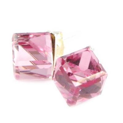 [C4983] - Silver BO 'Crystal Cubes' Pink 6 Mm