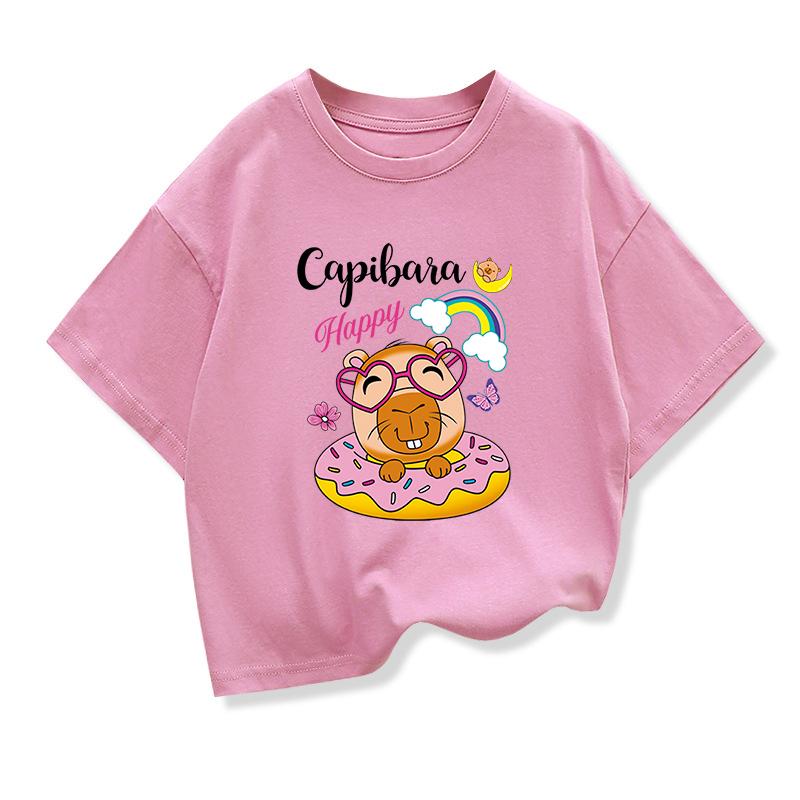 Summer New Trend Capybara Printing Cute Childrens ShortSleeved TShirt Cute Comfortable Versatile Boy and Girl TShirt